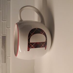 Elegant White Mug with Plaid Monogram 'D'